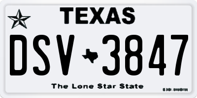 TX license plate DSV3847