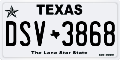 TX license plate DSV3868