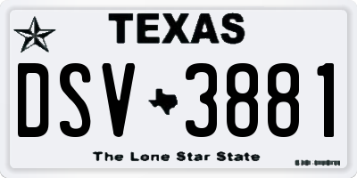 TX license plate DSV3881
