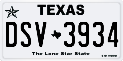 TX license plate DSV3934