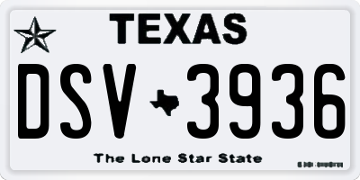TX license plate DSV3936