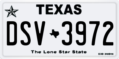 TX license plate DSV3972