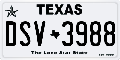TX license plate DSV3988