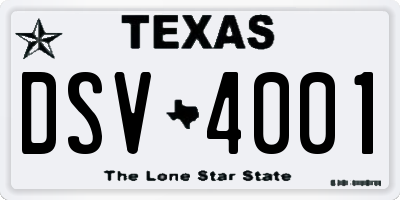 TX license plate DSV4001