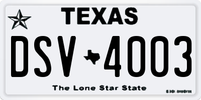 TX license plate DSV4003