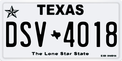 TX license plate DSV4018