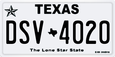 TX license plate DSV4020