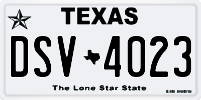 TX license plate DSV4023