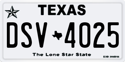 TX license plate DSV4025