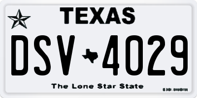 TX license plate DSV4029
