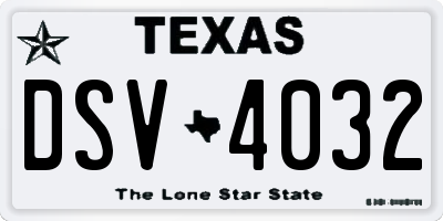 TX license plate DSV4032