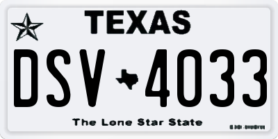 TX license plate DSV4033