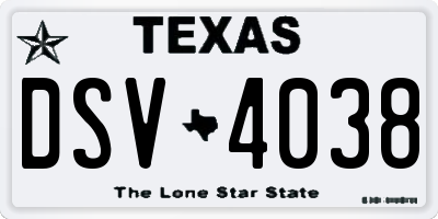 TX license plate DSV4038
