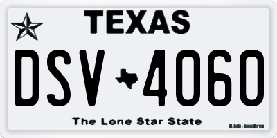TX license plate DSV4060