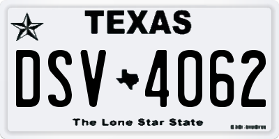 TX license plate DSV4062
