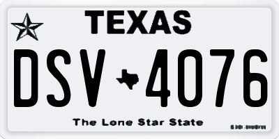 TX license plate DSV4076