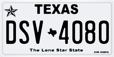 TX license plate DSV4080