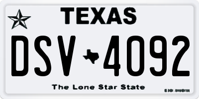 TX license plate DSV4092