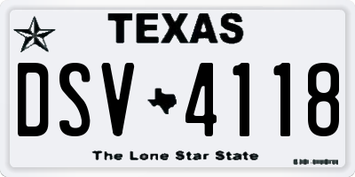 TX license plate DSV4118