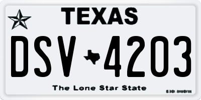 TX license plate DSV4203