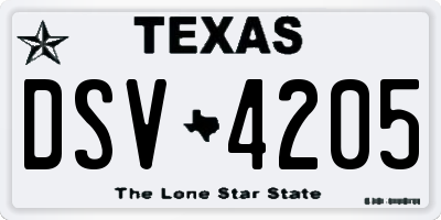 TX license plate DSV4205