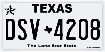TX license plate DSV4208