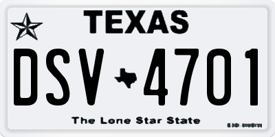 TX license plate DSV4701
