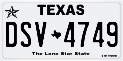 TX license plate DSV4749