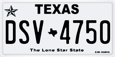 TX license plate DSV4750