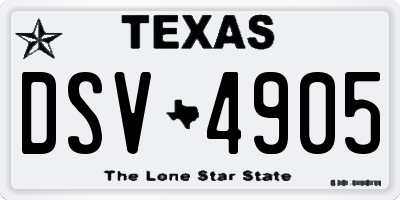 TX license plate DSV4905