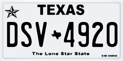 TX license plate DSV4920