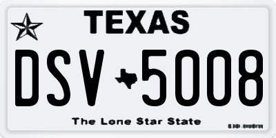 TX license plate DSV5008