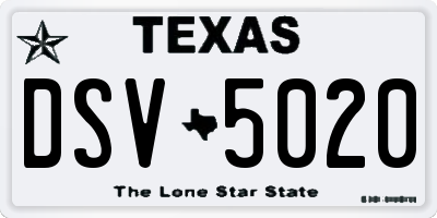 TX license plate DSV5020