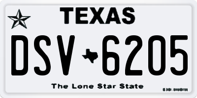TX license plate DSV6205