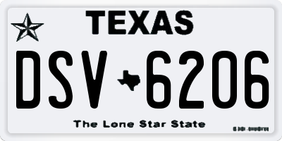 TX license plate DSV6206
