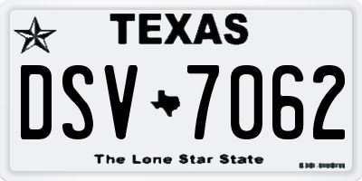 TX license plate DSV7062
