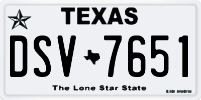 TX license plate DSV7651