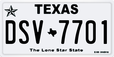 TX license plate DSV7701