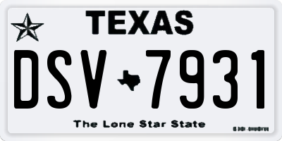TX license plate DSV7931