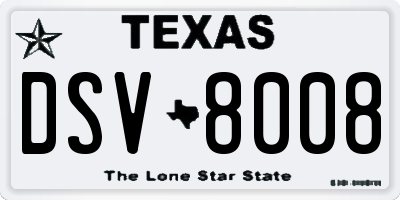 TX license plate DSV8008