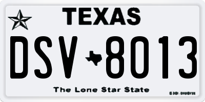 TX license plate DSV8013