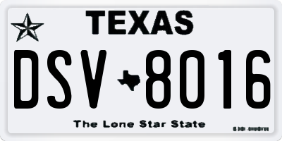 TX license plate DSV8016