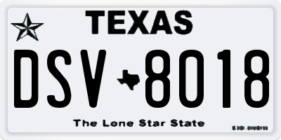 TX license plate DSV8018