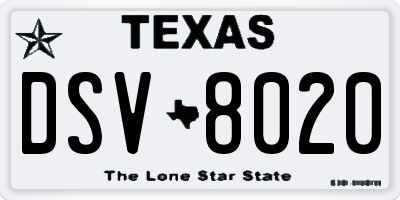 TX license plate DSV8020