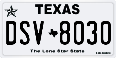 TX license plate DSV8030