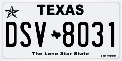 TX license plate DSV8031