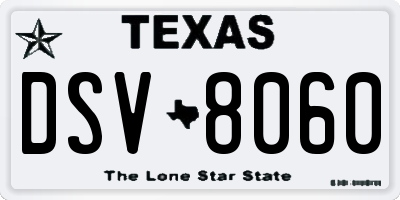 TX license plate DSV8060