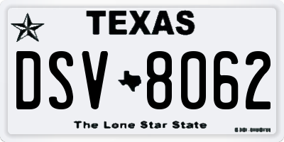 TX license plate DSV8062
