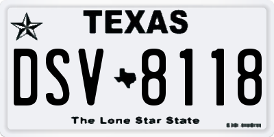 TX license plate DSV8118