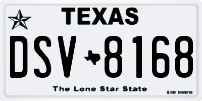 TX license plate DSV8168